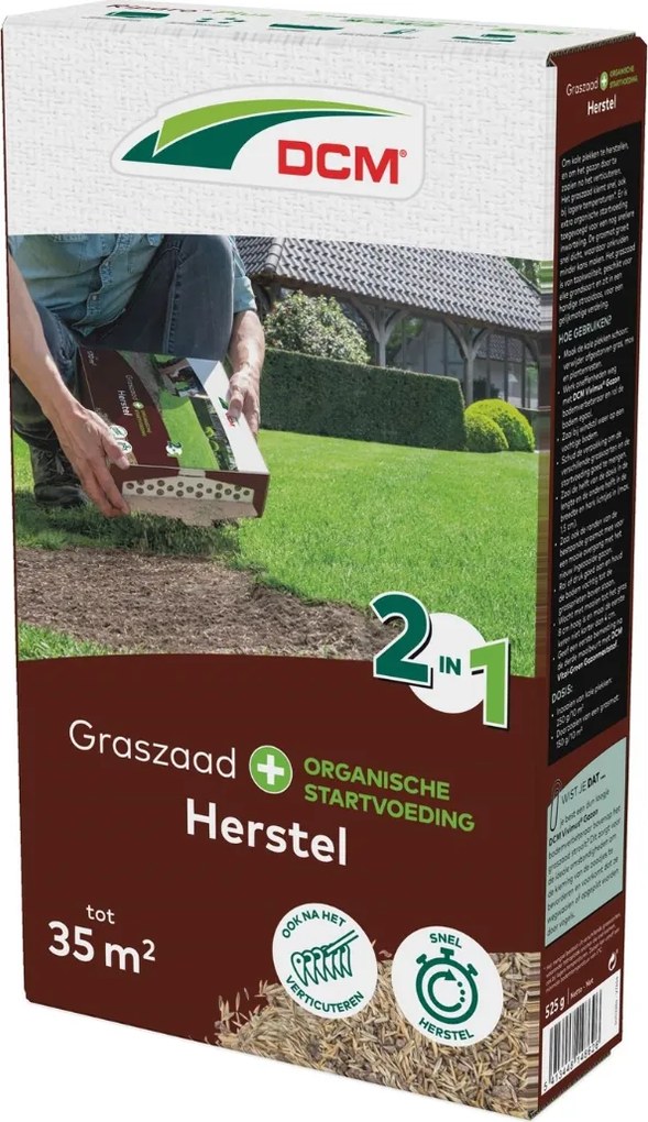 DCM graszaad 525g tot 35m2 - 2-in-1 Herstel Plus incl. organische startvoeding - kale plekken herstellen