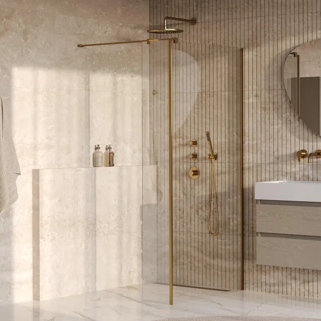 BRAUER Oblivion Inloopdouche - 90x200cm - 30cm zijwand - glascoating - helder glas - geborsteld goud PVD GS-OBI2H9030200GG