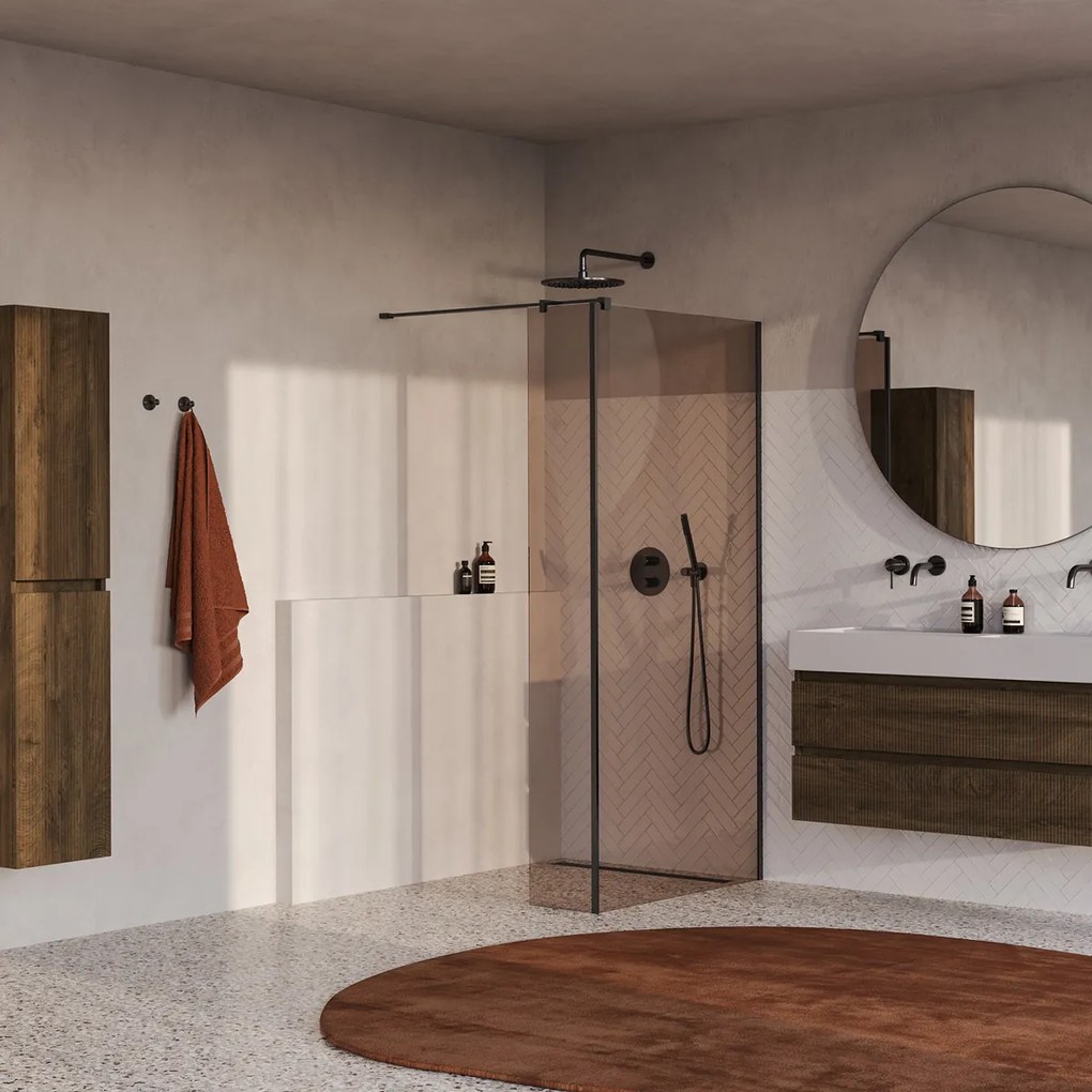 Brauer Oblivion inloopdouche bronsglas 90cm met 30cm zijwand gunmetal geborsteld PVD