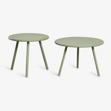 Set Van 2 Bijzettafels Voor De Tuin Van Staal Aradina Lichtolijfgroen - Sklum