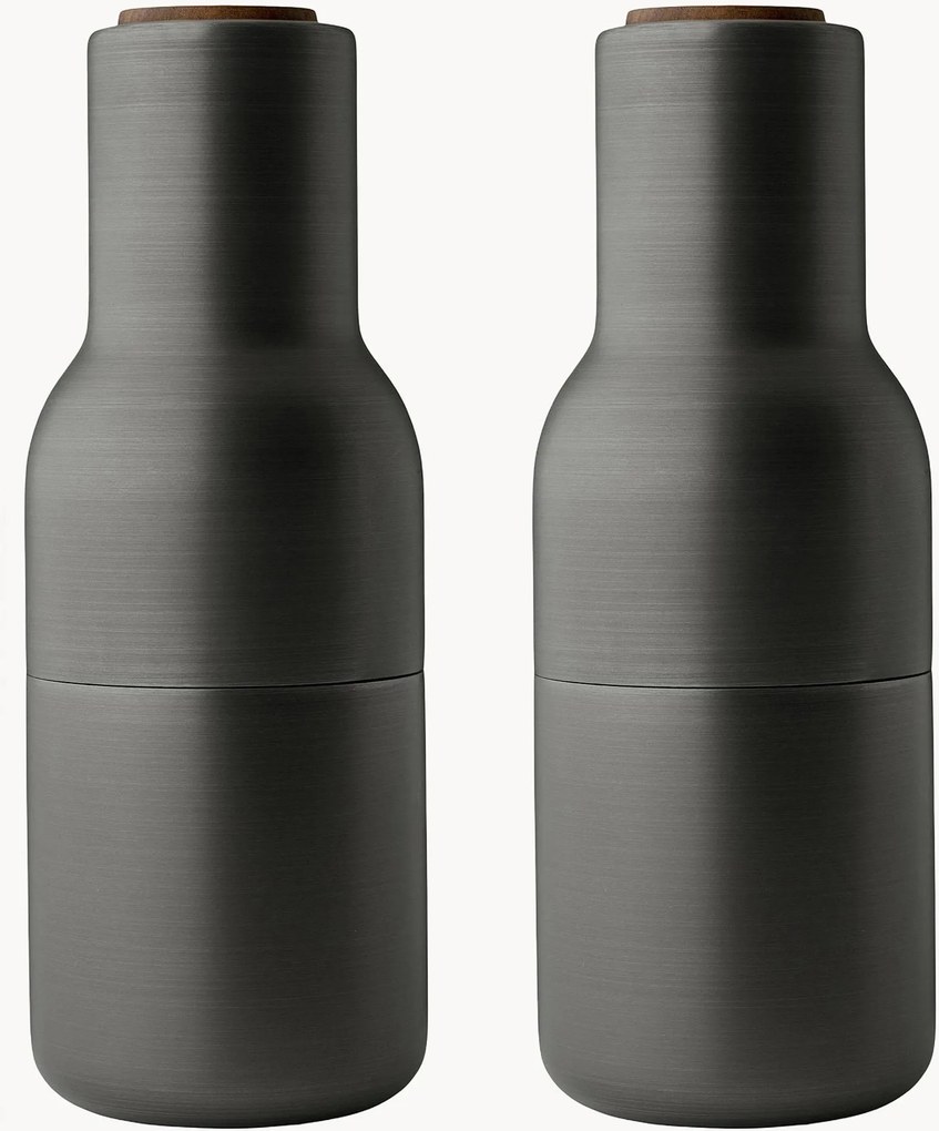 Zout- en peperstrooier Bottle Grinder met walnoothouten deksel, 2-delig