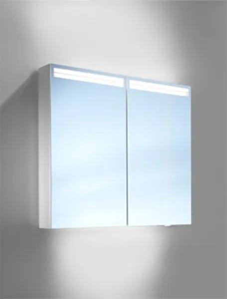 Schneider ArangaLine spiegelkast met LED verlichting boven en indirecte verlichting onder met 2 deuren 70x70x12cm met gl. planchets accessoire box en scheerspiegel aluminium 160070