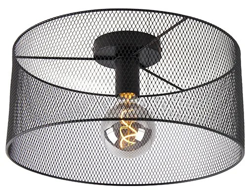 Industriële plafondlamp zwart - Drum Mesh