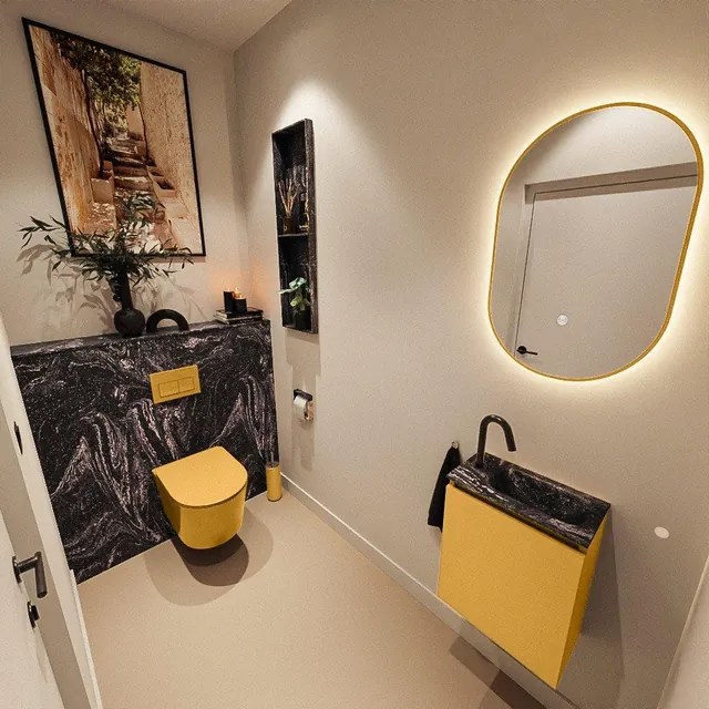 MONDIAZ TURE-DLUX 40cm toiletmeubel Ocher. EDEN wastafel Lava positie rechts. Met 1 kraangat. TUREDX40OCHR1LAV