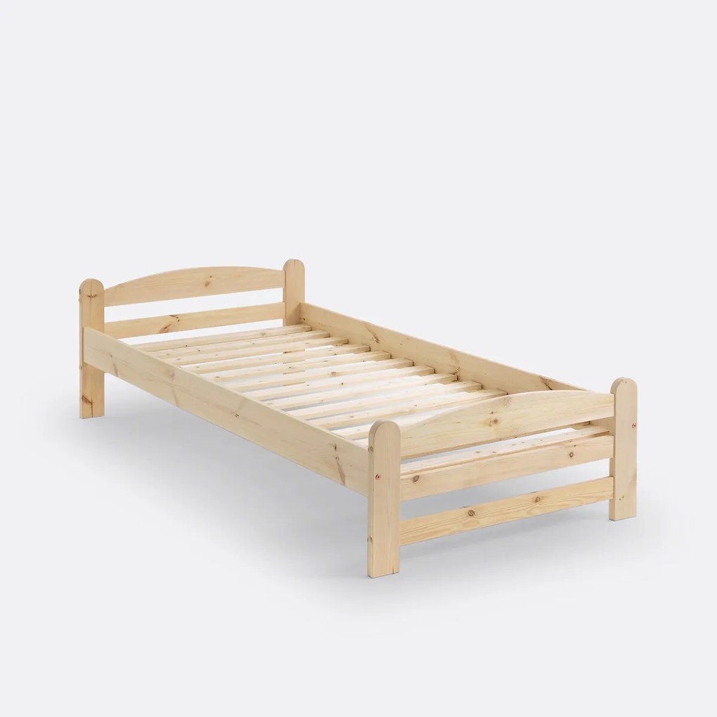 Bed in massief dennenhout met lattenbodem, Loan