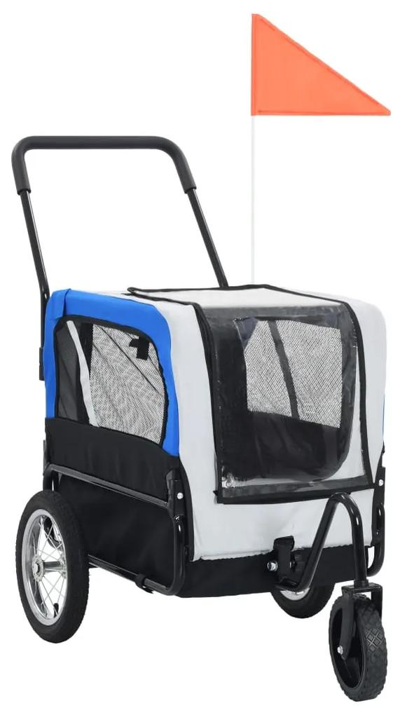vidaXL Huisdierenfietskar 2-in-1 aanhanger en loopwagen grijs en blauw