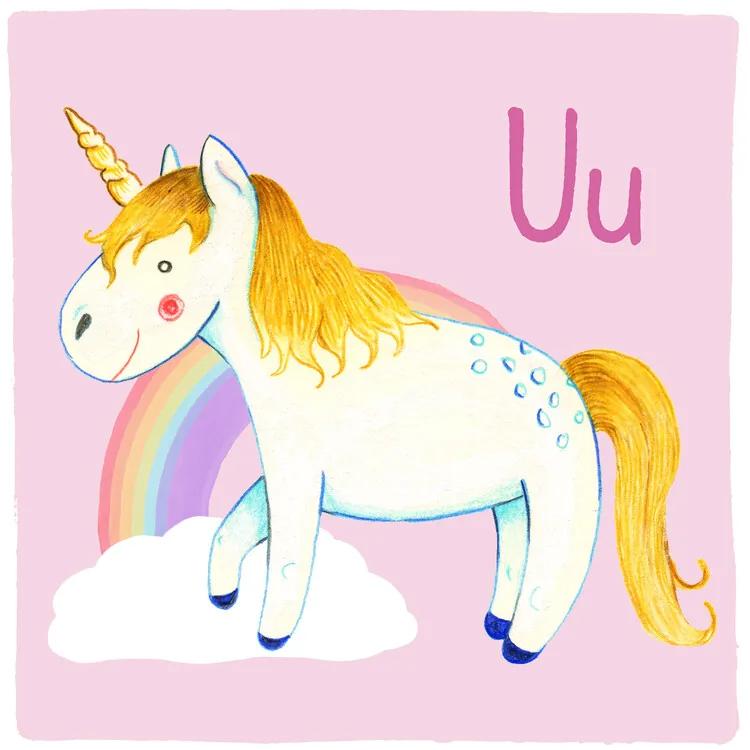 Fotobehang Alphabet - Unicorn, (128 x 128 cm)