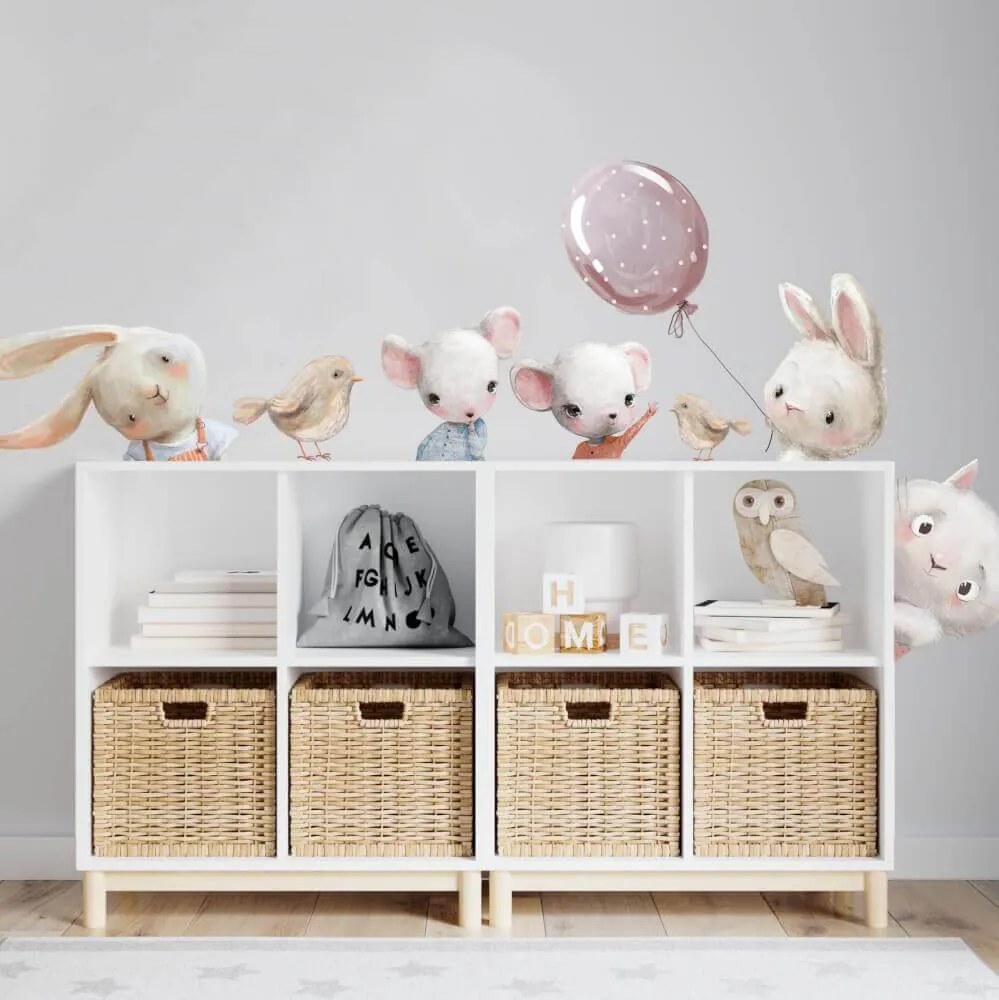 INSPIO Muurstickers - Aquarel dieren achter de commode