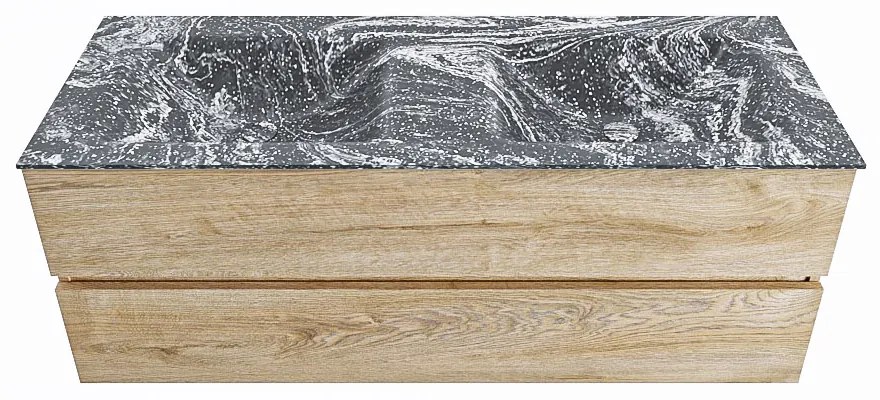 Mondiaz Vica DLux badmeubel 130cm washed oak 2 lades met wastafel lava dubbel zonder kraangat