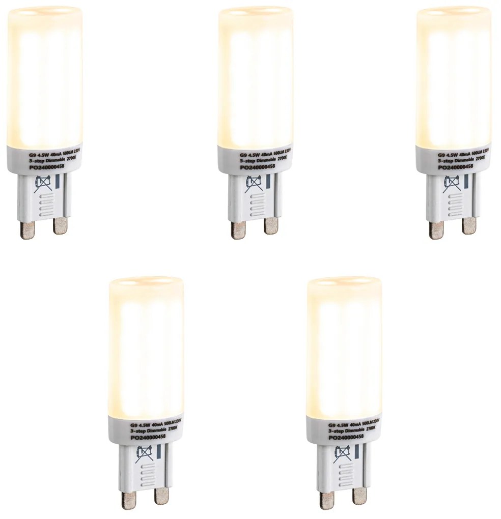 Set van 5 G9 3-staps dimbare LED lampen opaal 4.5W 500 lm 2700K