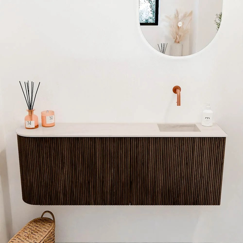 Mondiaz Joya DLux 110cm toiletmeubel ronding links walnut met wastafel faye rechts zonder kraangat meli