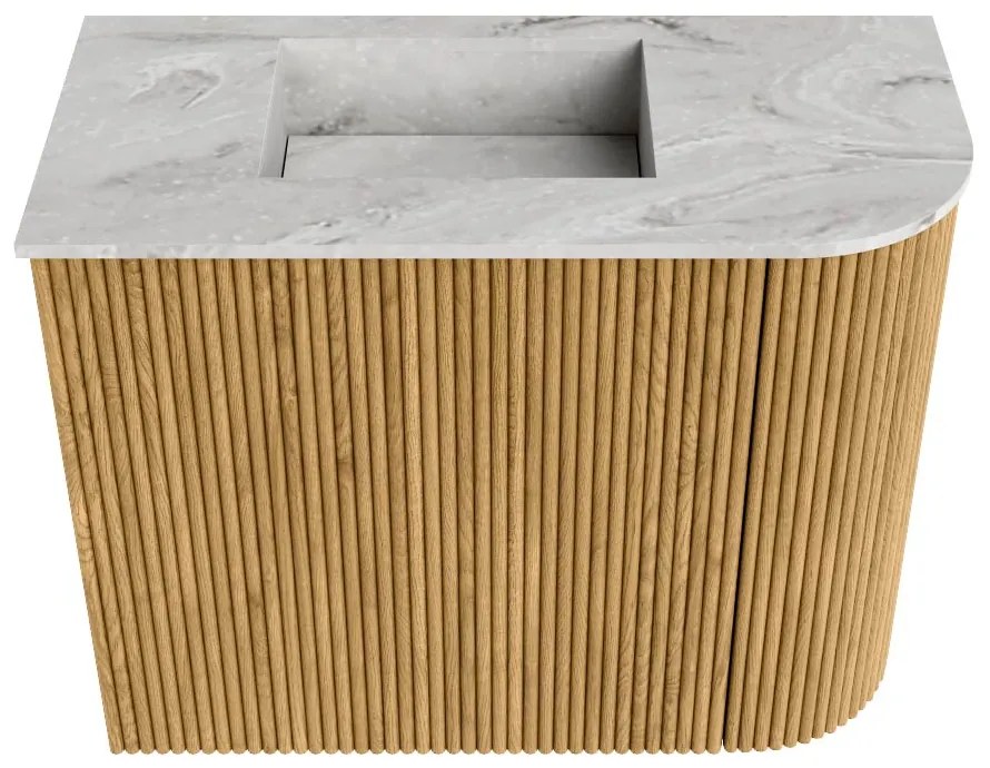 Mondiaz Joya DLux 50cm toiletmeubel ronding rechts oak met wastafel faye links zonder kraangat glace