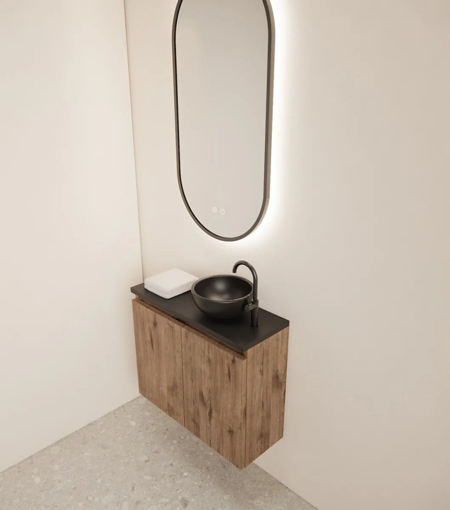 Gliss Design Echo toiletmeubel 60cm wellington oak met toppaneel zwart mat