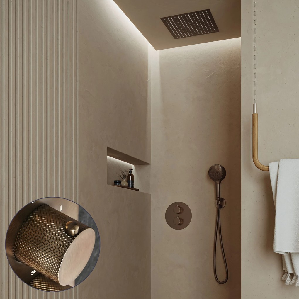 Saniclear Cube Curved inbouw regendouche rond met inbouw douchekop 30x30cm en 2 standen handdouche verouderd messing