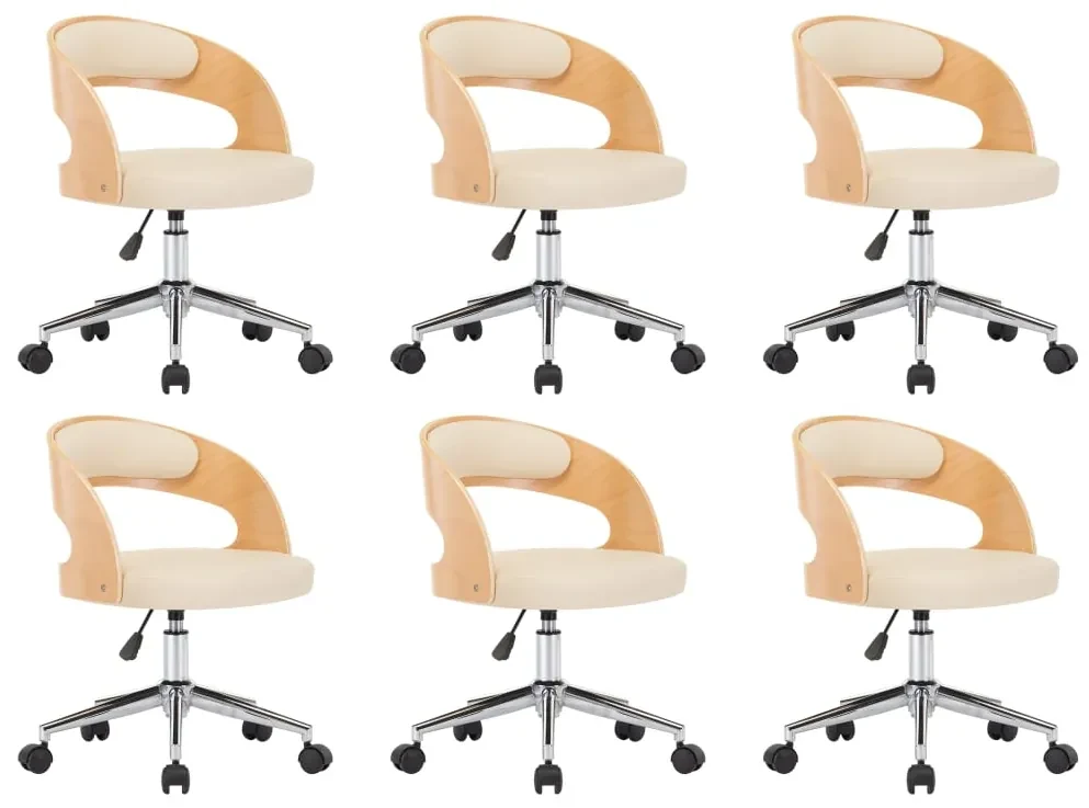 vidaXL Eetkamerstoelen draaibaar 6 st gebogen hout en kunstleer crème