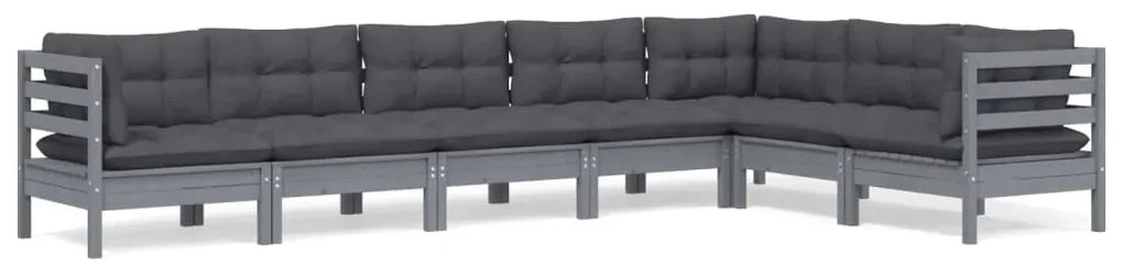 vidaXL 7-delige Loungeset met kussens massief grenenhout grijs