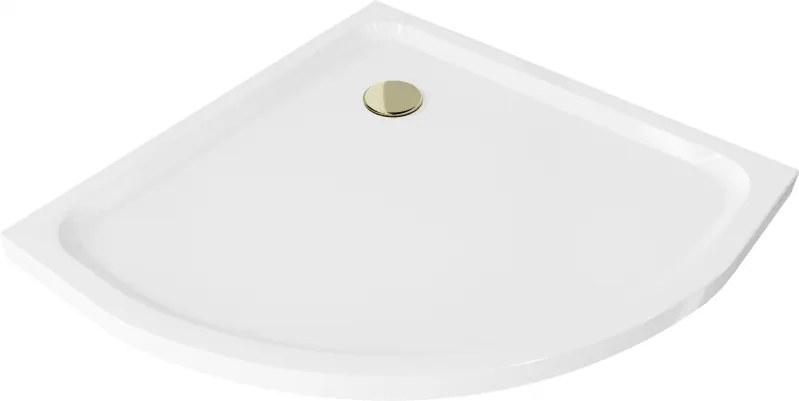 Mexen Flat slim halfronde douchebak 70 x 70 cm, wit, gouden sifon - 41107070G