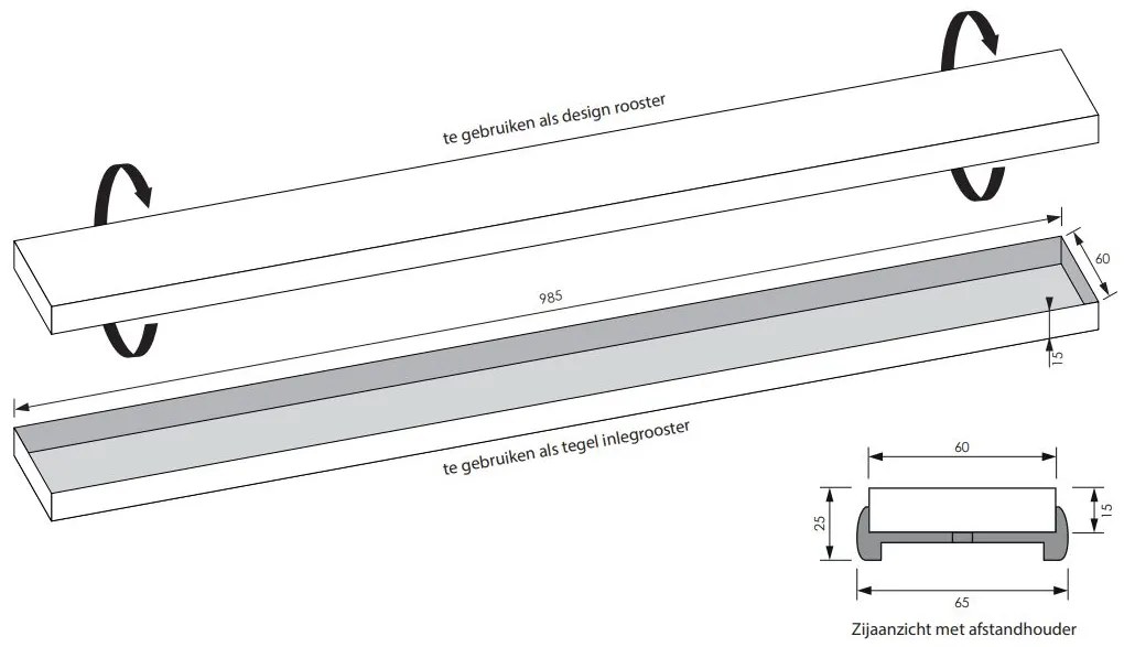 Brauer los multifunctioneel tegelinlegrooster 100cm geborsteld goud PVD