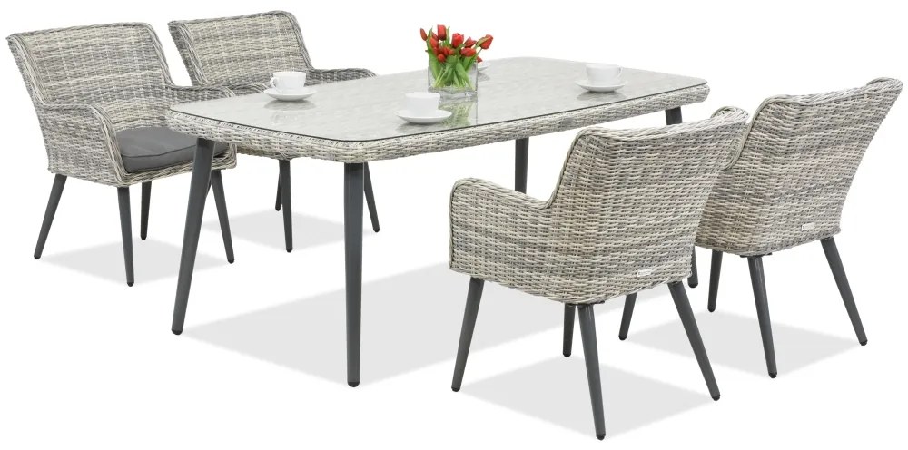 Exclusieve dining tuinset van kunststof rotan Córdoba voor 4 personen Garden Point wit