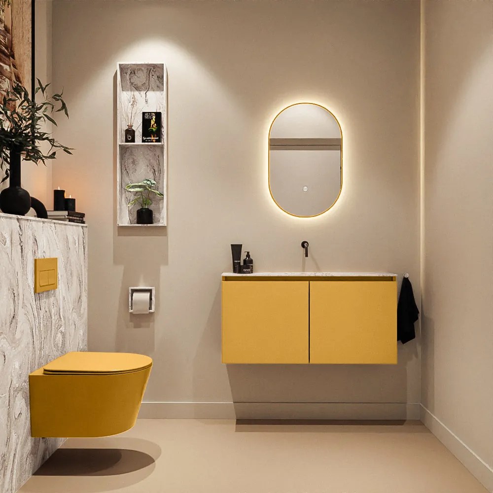 Mondiaz Ture DLux toiletmeubel 100cm ocher met wastafel glace midden zonder kraangat