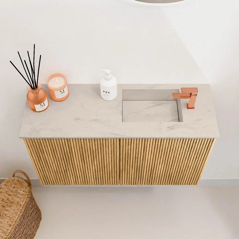 Mondiaz Joya DLux 70cm toiletmeubel oak met wastafel faye rechts 1 kraangat opalo