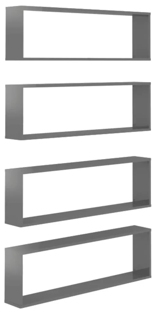 vidaXL Wandschappen kubus 4 st 100x15x30 cm spaanplaat hoogglans grijs