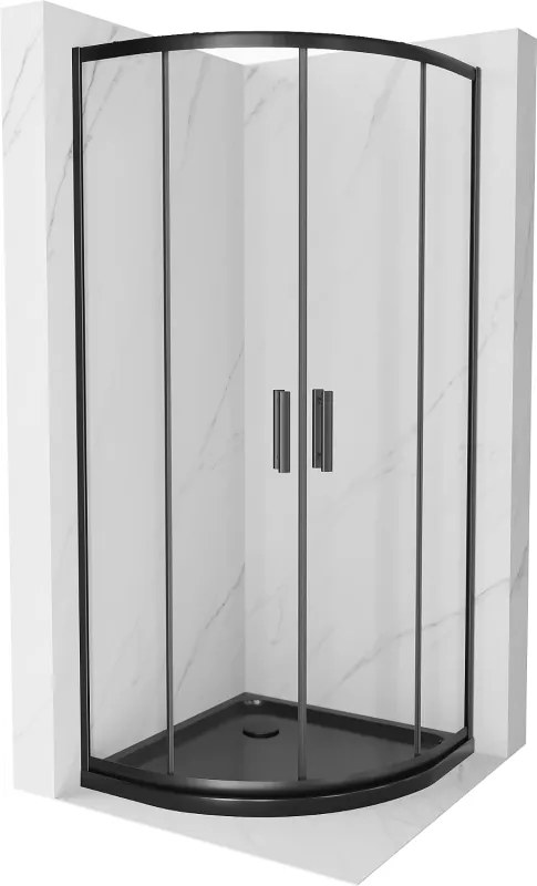 Mexen Rio halfronde douchecabine 90 x 90 cm, transparant, zwart + Flat douchebak, zwart - 863-090-090-70-00-4170B