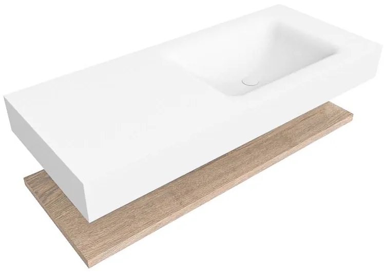 Zaro Alan badmeubel 110cm met planchet washed oak en vrijhangende wastafel cloud rechts 1 kraangat talc