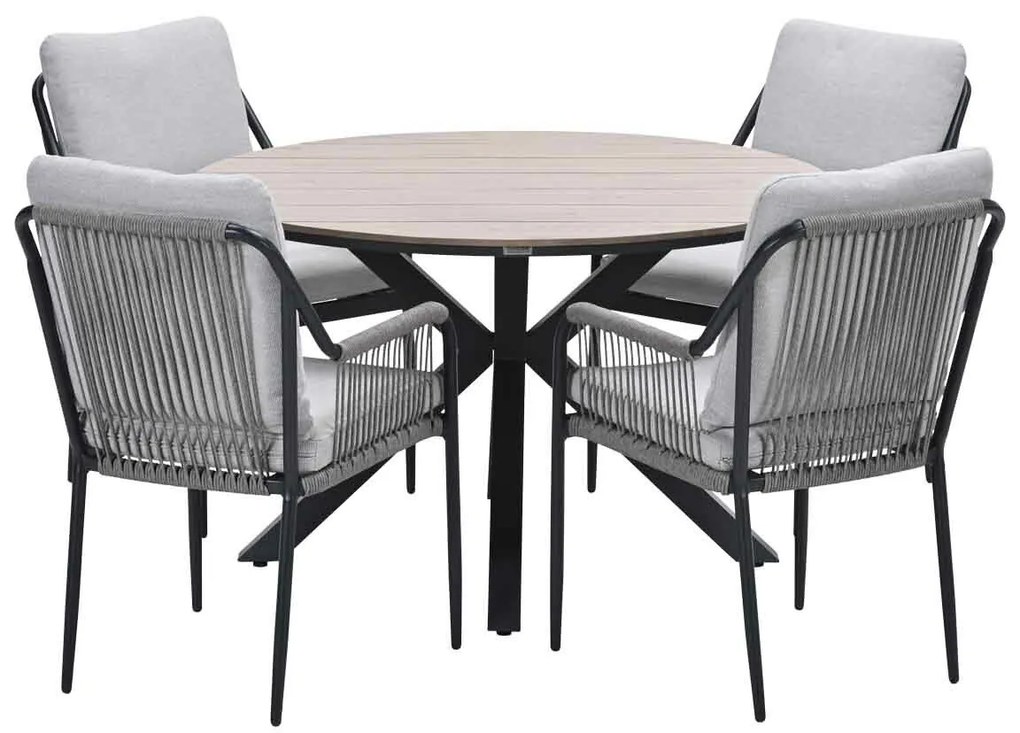 Garden Impressions Stevie tuinset 5-delig taupe - Tulli tuintafel Ø122x75 cm - light teak vironwood