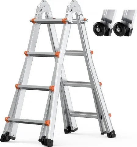 VEVOR A-frame telescopische ladder, 4670 mm compacte aluminium verlengladder, multifunctionele draagbare opvouwbare camperladder, telescopische ladder voor huiswerk, trappen, binnen- en buitendaken, draagvermogen 150 kg