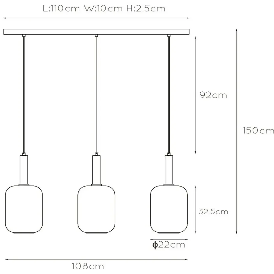 Lucide Joanet hanglamp 110cm 3x E27 zwart