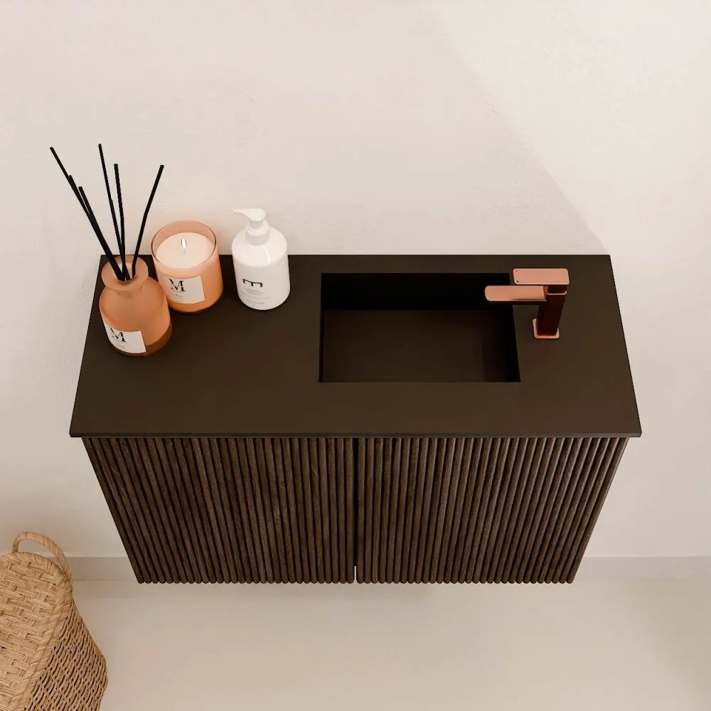 Mondiaz Joya 60cm toiletmeubel walnut met wastafel faye rechts 1 kraangat urban