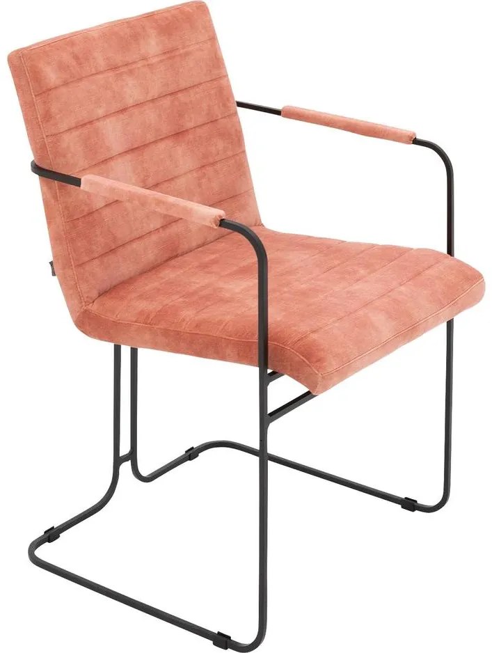 Goossens Eetkamerstoel Arco roze velvet stof met armleuning, elegant chic