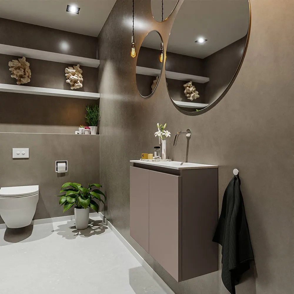 Mondiaz Ture 60cm toiletmeubel smoke met wastafel talc rechts geen kraangat