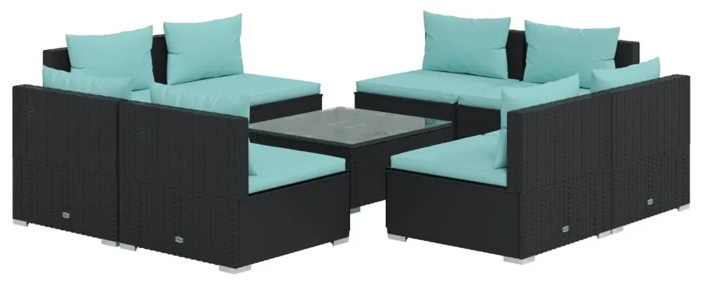 vidaXL 9-delige Loungeset met kussens poly rattan zwart