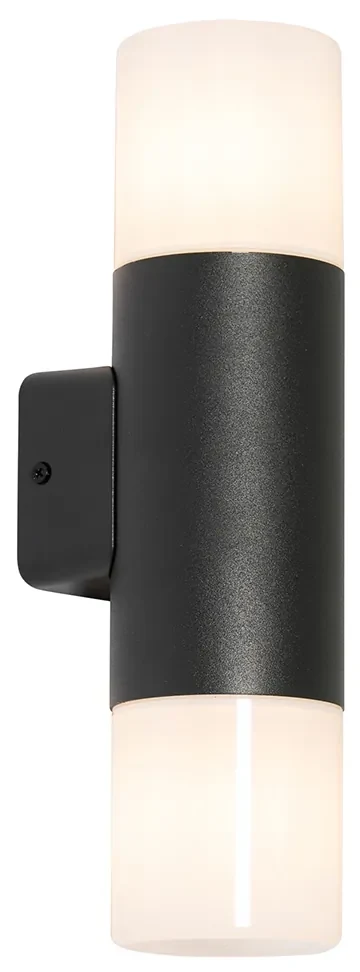 Buiten wandlamp zwart met opale kap 2-lichts IP44 - Odense Modern E27 IP44 Buitenverlichting rond