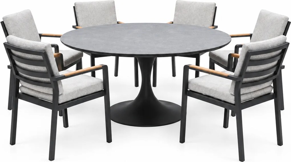 Flair Lola dining tuinset 158xH75 cm 7 delig antraciet keramiek