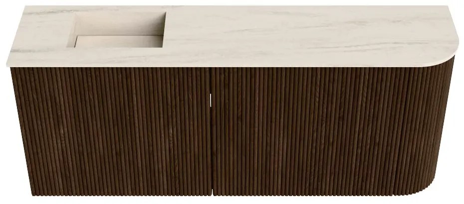 Mondiaz Joya DLux 100cm toiletmeubel ronding rechts walnut met wastafel faye links 1 kraangat meli