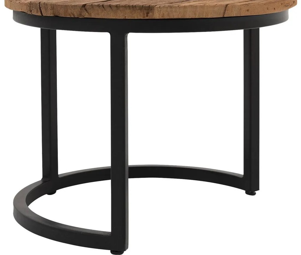 Goossens Eco Salontafel Otik rond, hout teak onbewerkt, urban industrieel, 77 x 47 x 77 cm