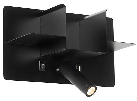 Moderne wandlamp zwart incl. LED met USB - Thijs Modern Binnenverlichting Lamp