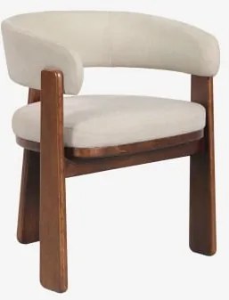 Set Van 2 Eetkamerstoelen Met Armleuningen, Bekleed En Van Eikenhout Carbalis Donker Eiken Bruin & Chenille Crèmebeige - Sklum