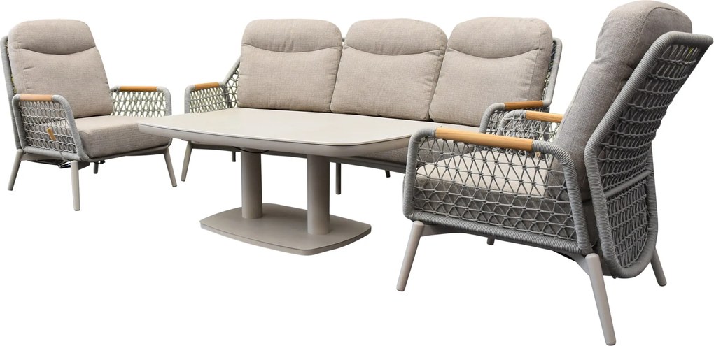 Monza stoel bank dining loungeset 4 delig verstelbaar latte rope