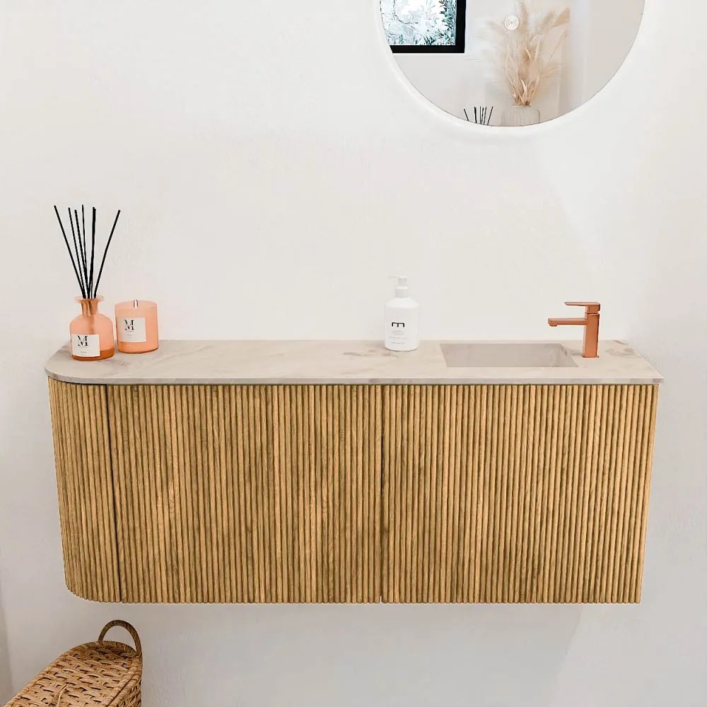 Mondiaz Joya DLux 100cm toiletmeubel ronding links oak met wastafel faye rechts 1 kraangat frappe