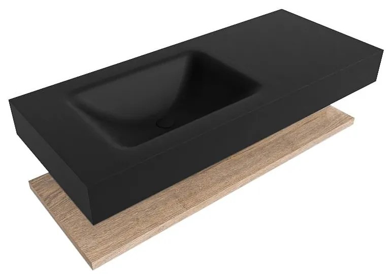 Zaro Alan badmeubel 110cm met planchet washed oak en vrijhangende wastafel cloud links zonder kraangat urban