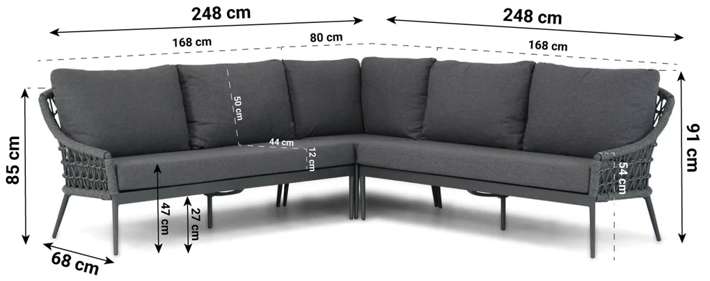 Hoek loungeset 5 personen Rope Grijs Coco Dalice/Pacific
