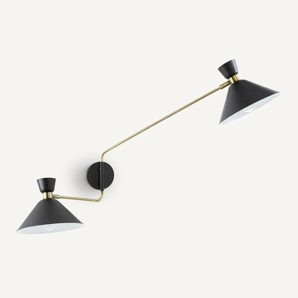 Dubbele wandlamp, verouderde messing Zoticus