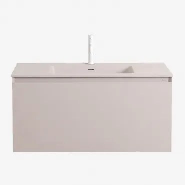 Macrae Zwevend Houten Badkamermeubelset Met Geïntegreerde Wastafel Beige – Linnen & Spiegelloze & Wit ↑20 Cm Met Overloop Aftapventiel Orveta & Ș -