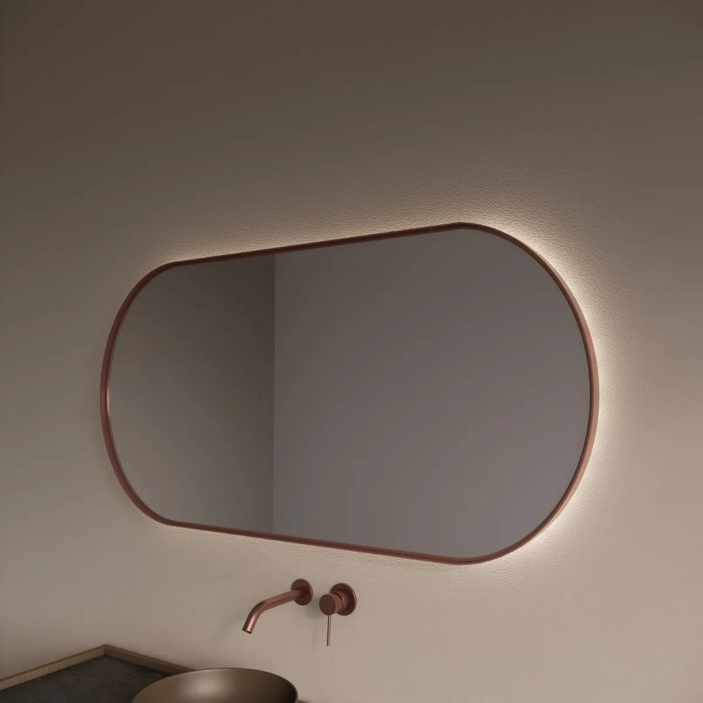Gliss Design Aura spiegel met LED-verlichting 140x70cm rosé koper