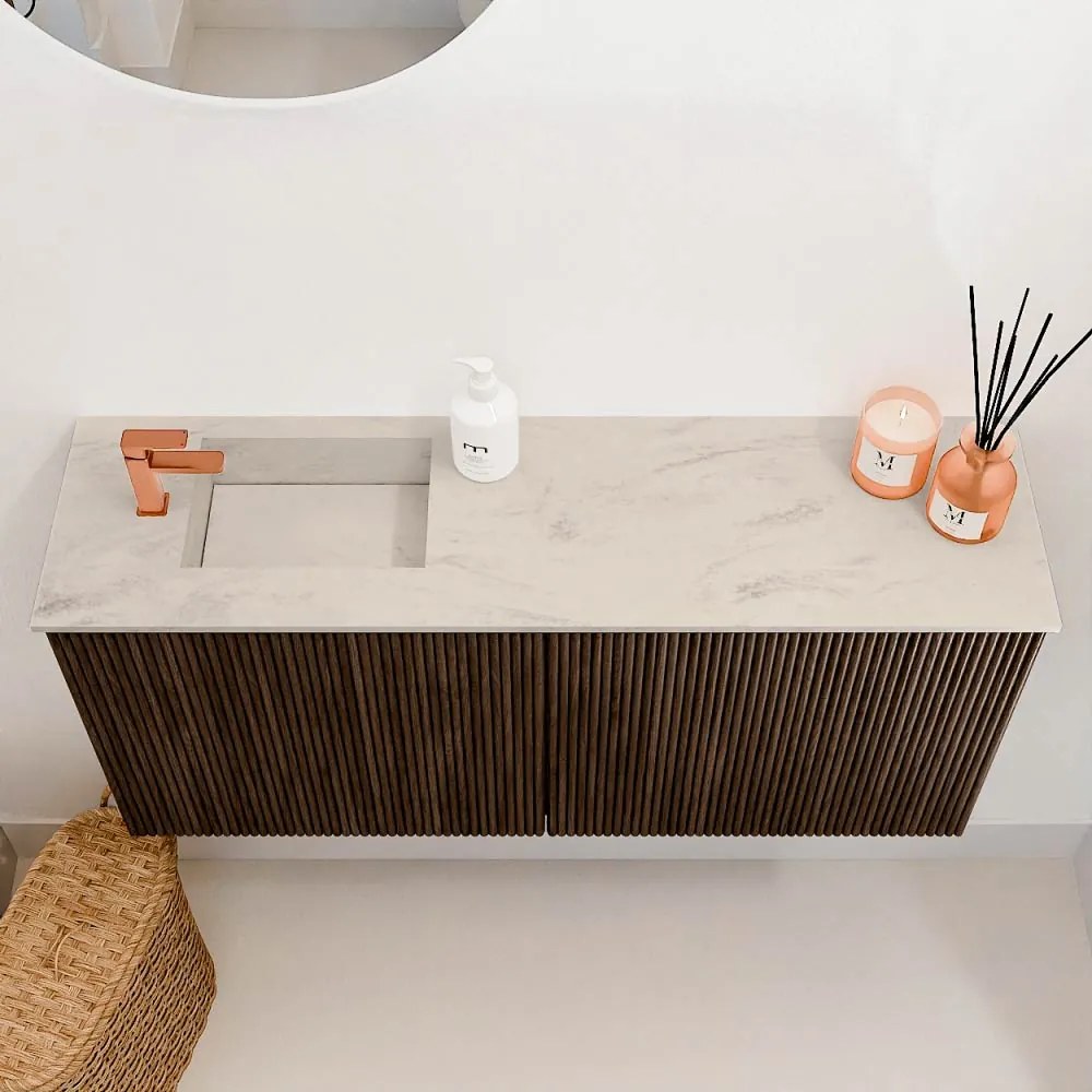 Mondiaz Joya DLux 90cm toiletmeubel walnut met wastafel faye links 1 kraangat opalo