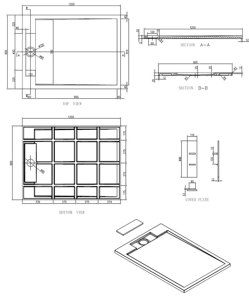 Best Design Just Solid douchebak 120x90x3.5cm mat grijs